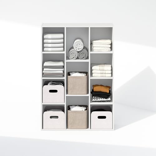 Image of Furinno Reed Closet Organizers and Storage, 11-Cube Closet Organizer, Open Shelf Closet Storage, for Wardrobe, Bedroom, Living Room, White