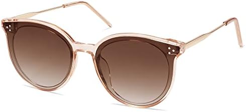 SOJOS Classic Round Sunglasses Womens Mens Trendy Oversized Shades Retro Vintage Sunnies SJ2068, Clear Brown/Gradient Brown