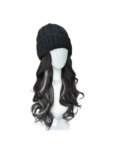 Beanie Wig - Cute Embroidered Knit Hat With Long Curly