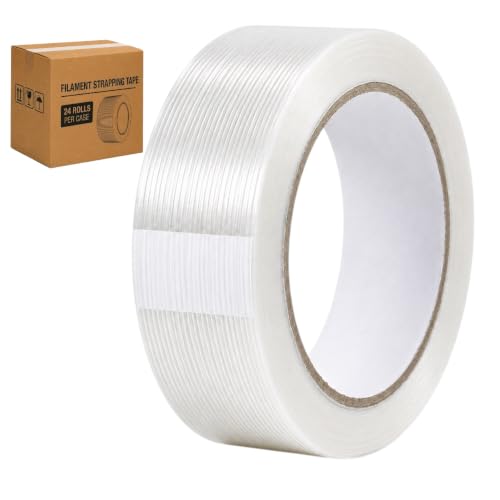 Image of GGR Supplies FIL-795 Fiberglass Reinforced Filament Strapping Tape - Heavy Duty Packing & Shipping Tape, Mono Directional, 1.5 in x 60 yds. Pack of 24 (5.5 Mil)