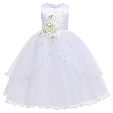 Vestido Niña Fiesta Primera Comunion Bordado Flores 3D Cover