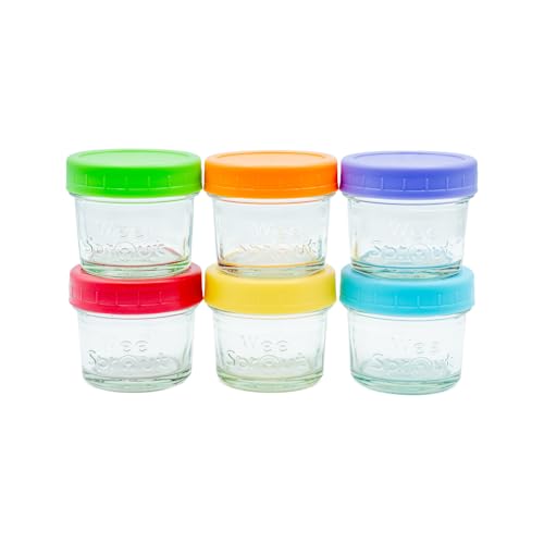 Image of WeeSprout Glass Baby Food Storage Jars w/Lids (4 oz, 6 Pack Set) Snack, Puree, Reusable Small Containers, Breast Milk, Fridge or Freezer, Microwave & Dishwasher Safe, Essential Must Have for Infants