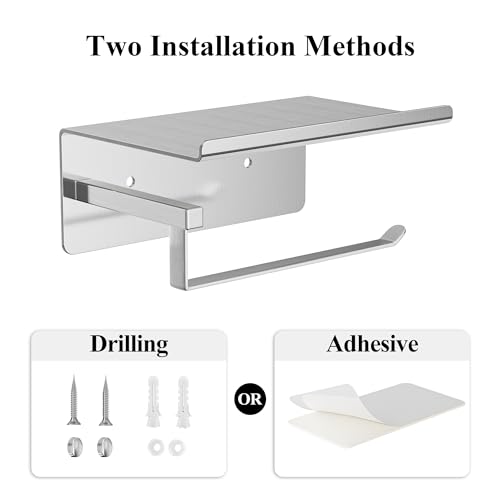 susswiff Soporte para papel higiénico con estante cromado – Soporte para rollos de papel higiénico, autoadhesivo, sin taladrar, soporte de papel higiénico para baño, acero inoxidable, plateado - imagen 2