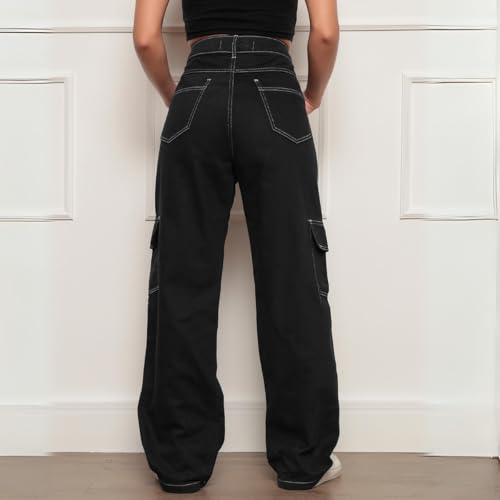 Calça Cargo Feminina Bolsos Laterias Wide Leg Larguinha Cintura Alta