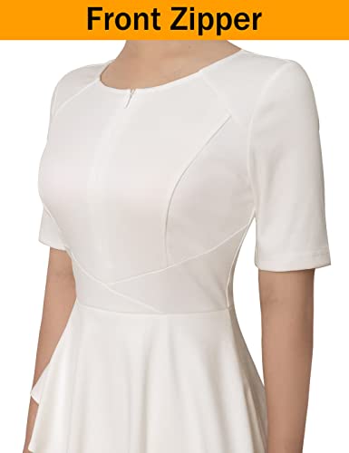 Vfshow Womens Off White Asymmetrical Large Peplum Front Zipper Work Business Office Bodycon Pencil Sheath Dress 9262 Wht Xl #TOP2