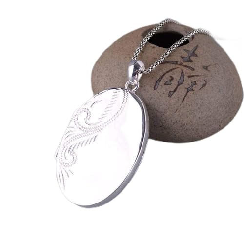 Collier boîte Gawu argent S925 anti-allergie pendentif plume de paon ovale
