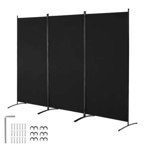 VEVOR Biombo Separador de Ambientes de 2600 x 1840 x 520 mm, Separador Plegable de Ambientes de 3 Paneles Mampara de Privacidad para Interiores, Separador de Ambientes para Oficina, Dormitorio, Negro