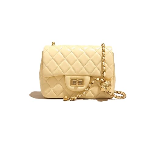 Lambskin quilted small square shoulder bag for women,Trendy crossbody bag with small golden ball, chain Strap