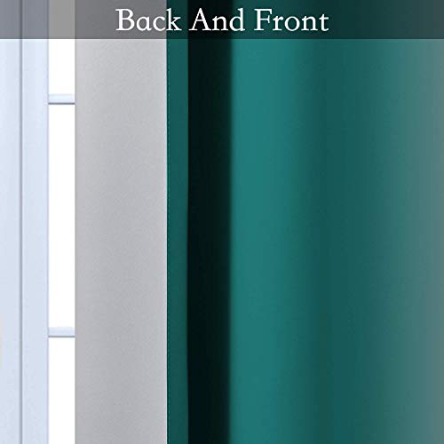 Image of SimpleHome Ombre Teal to Grey White Curtains for Living Room 52Wx63L | Room Darkening Curtains for Bedroom,Gradient Light Blocking Curtain,Thermal Insulated Grommet Window Drapes,2 Panels,63 Inch
