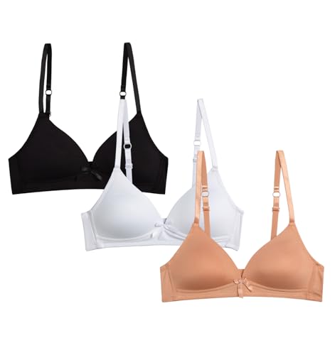 Girls Bras - 3 Pack Lightweight Wireless Microfiber Bras for Girls, Seamless Molded Everyday Bra (30A-34A)