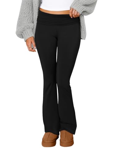 COPYLEAF Flare Leggings for Women Fold Over Yoga Pants Stretch Bell Bottom Y2K Lounge Casual Sweatpants(Black XS)