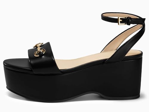 Image of Womens Platform Sandals Chunky Wedges Heels Open Toe Ankle Strap Summer Dress Shoes with Metal Buckle