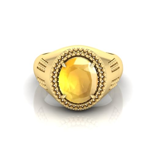 Bague saphir jaune naturel 14 Ratti Panchdhatu cadeau d'exception mixte