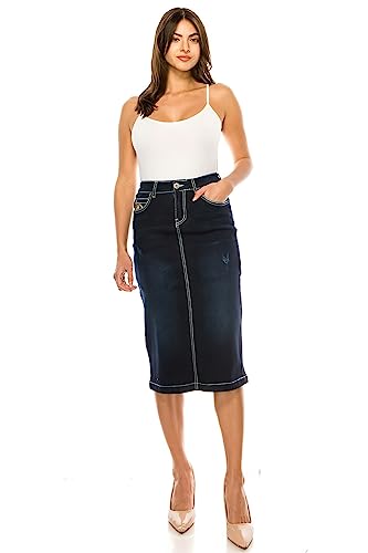 Fashion2Love Women's Juniors/Plus Size Calf - Length Stretch Denim Pencil Skirt (77856)4