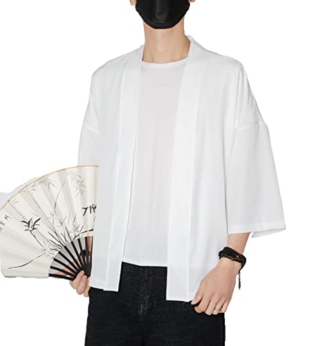 Men's Japanese Haori Jacket Kimono Noragi Cardigan 3/4 Sleeve Casual Happi Coat4