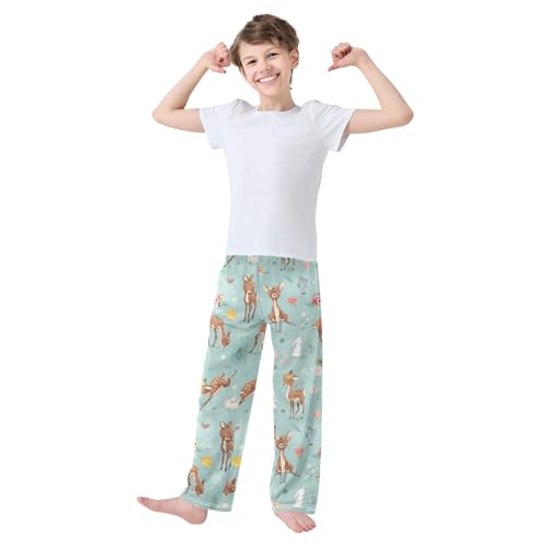 Deers Bunny Floral Boys Long Pants Soft Trousers Elastic Waist Kids Lounge Bottoms with Pockets S-XL2