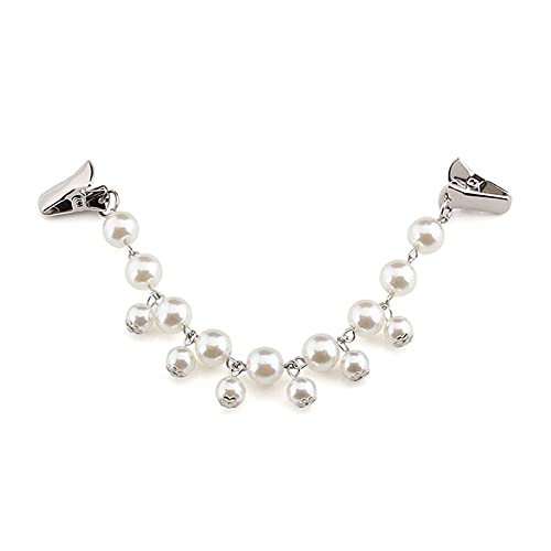 COLORFUL BLING Pearl Crystal Sparkling Teardrop Chain Dresses Shawl Clip Retro Sweater Collar Clips Retro Cardigan Clip Shawl Clips Glove Clips Clasp Dress Shirt Brooch Clip for Men and Women-4