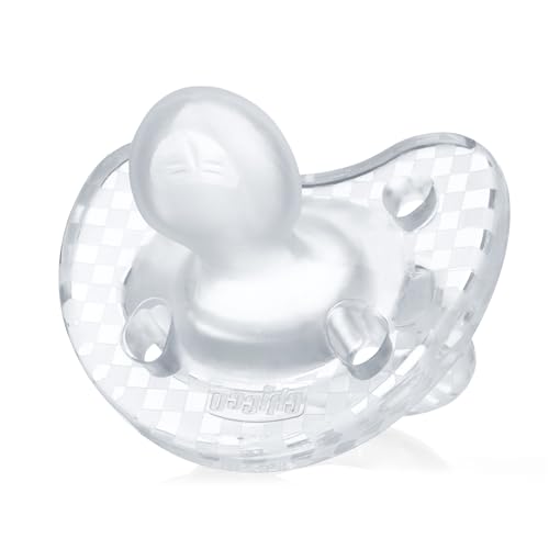 Image of Chicco PhysioForma Luxe Orthodontic Pacifier for Babies 16-24 Months, One-Piece 100% Soft Silicone, Supports Breathing, Textured Shield & Handle, Included Sterilizing Case, BPA Free, 2-Pack, Crystal