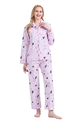 Image of GLOBAL Women Cotton Pajamas Long Sleeve PJs Button Down Sleepwear S-3XL