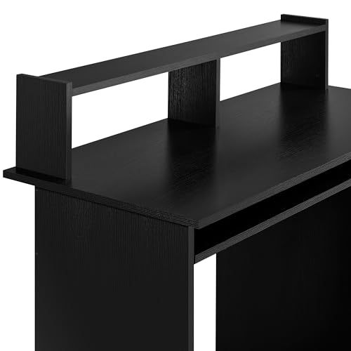 Miniatura 8 de Yaheetech Mesa Escritorio Con Soporte De Monitor Para Oficina Despacho Mesa De Ordenador De Madera Mesa De Estudio Con Cajón Estantes Negro 106 X 50 X 75 Cm