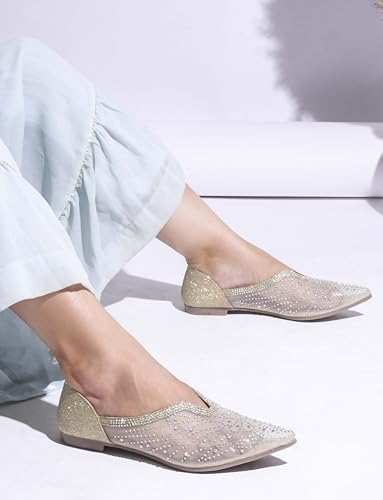 Image of JM LOOKS Stylish Emblellished & Rhinestone Bellies For Women & Girls | Fancy Ballet Flat Sandals |