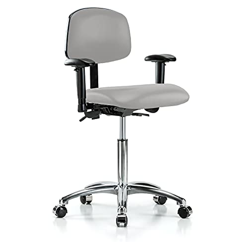 Image of Perch Chrome Task Chair, Rolling, Medium Bench Height 21.5 inch-29 inch, Grey Vinyl