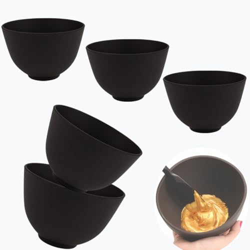 PLINNILUY 5 Pcs Diy Face Mask Mixing Bowl Home Use Silicone Facial Mask Mixing Bowls Set Reusable Facial Mask Mixing Masks Set - DIY Skincare Mixing Tool Kit (Black-5Pcs)