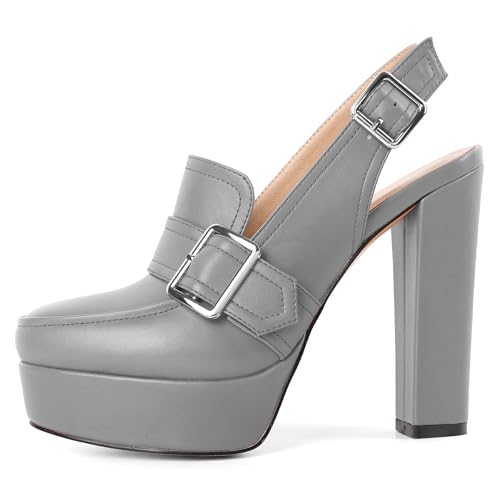 Image of Women's High Heel Loafers Platform Pumps Round Toe Heels Chunky Heel Pumps Stylish Comfortable 4.8 Inch Slingback Heels