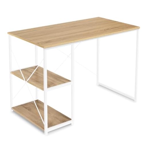 IDMarket - Bureau Droit Detroit Design Industriel Bois et métal Blanc