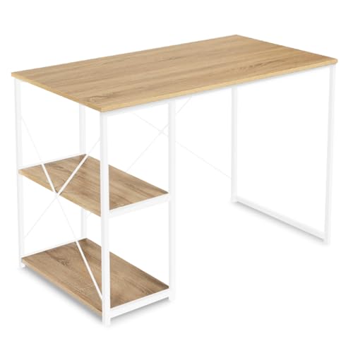 IDMarket - Bureau Droit Detroit Design Industriel Bois et métal Blanc