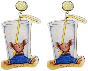 Unique Wooden Acrylic Drop Dangle Earrings Cute Cat Mouse Cheese Book Crayons Funny Earrings Lightweight Charm Jewelry Gift image 5