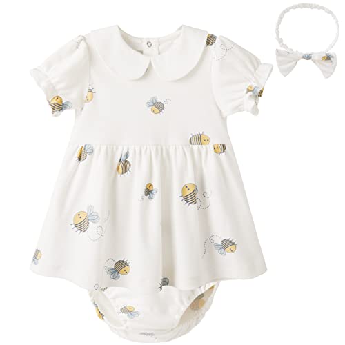Image of pureborn Baby Girls Dress with Bloomer Infant Girl Cotton Playwear Dress 0-24 Months
