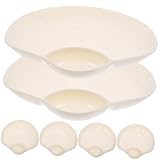 FUNNETOYU 6Stücke Teiliges Knödelteller mit Dip Untertasse Multifunktionale Servierplatte für Sushi Snacks Design Muschelform für Zuhause und Restaurants