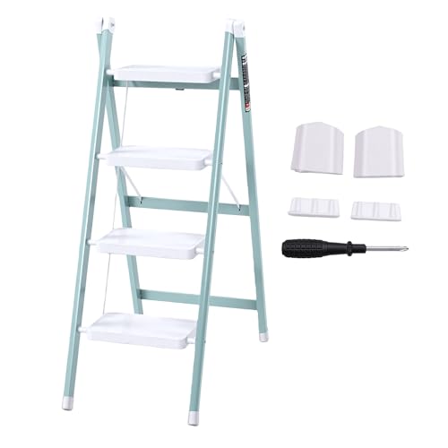 Escalera plegable para el hogar de 4 peldaños con taburete de acero resistente 2