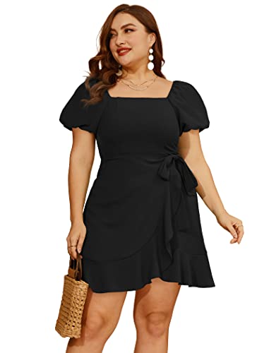SAMPEEL Womens Summer Dresses Square Neck Puff Sleeve Tie Waist Short Dress3