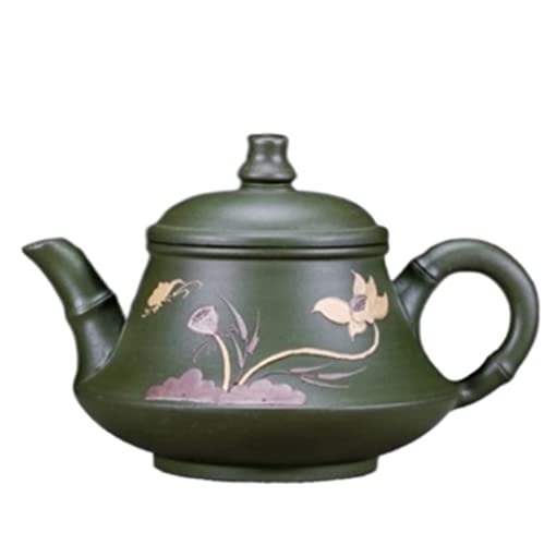 Théière japonaise en argile verte 250 ML poterie traditionnelle motif fleur de lotus