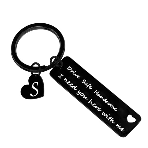 Nfyxcaz Drive Safe Keychain for Boyfriend Husband Dad 26 Initial Letter Keyring Valentine’s Day Gifts for Him Boyfriend Husband Gifts (S-black)