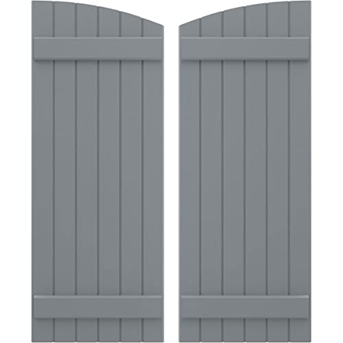 21"W x 79"H Americraft Six Board (2 Batten) Exterior Real Wood Joined Board-n-Batten Shutters w/Elliptical Top (Per Pair), Ocean Swell