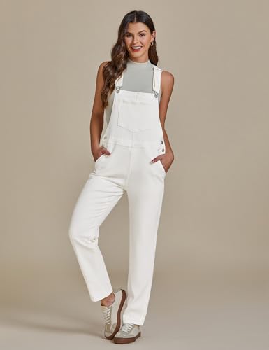 luvamia Women's Casual Adjustable Denim Bib Overalls Jeans Pants Fashion Loose Overall Jumpsuits Brilliant White Size X-Large (Size 16 - Size 18)