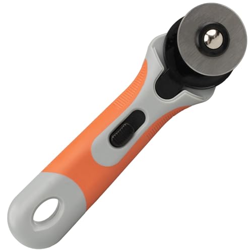 Craft County 45 mm Rotary Cutter – Perfect for Cutting All Types of Fabric, Leather, Vinyl, and More! – Orange Straight Handle