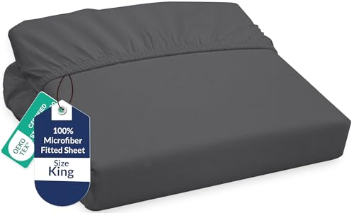 Image of Royale Linens Fitted Sheet King - Ultra Soft 1800 Brushed Microfiber - Hotel Luxury Bottom Sheets - Wrinkle Free & Fade Resistant - Deep Pocket Fitted Sheet Only (King, Grey)