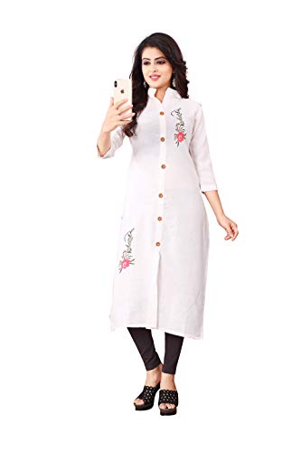 Image of OM SAI LATEST CREATION Slub-Rayon Three-Fourth Sleeve Printed A-Line Kurti for Women