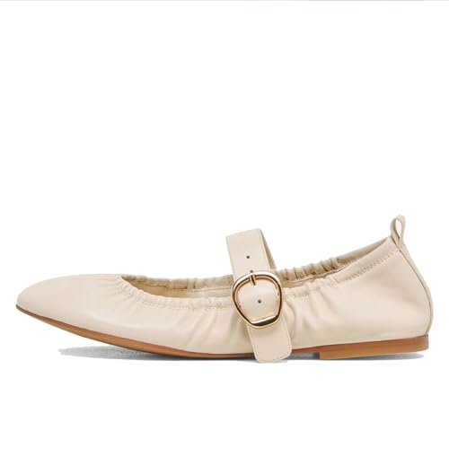 Ruched Ballet Flats for Women Round Toe Mary Jane Flat Slip On Buckle Ballerina Flat Shoes Casual Comfortable