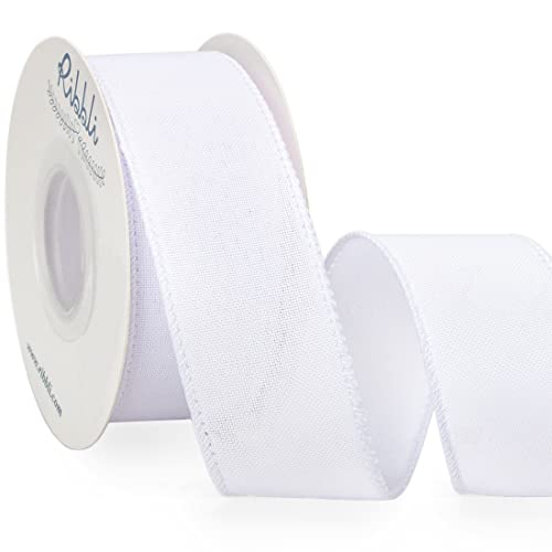 Ribbli White Linen Wired Ribbon 1-1/2 Inch x Continuous 10 Yard White Burlap Wired Ribbon for Wreaths Big Bow Crafts Gift Wrapping Christmas Tree Decoration