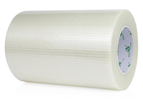 Image of BOMEI PACK Wide Fiber Reinforced Packing Tape 8 inch, Clear Heavy Duty Bi Directional Fiberglass Filament Strapping Tape 8Inch x 55yds 6.7Mil