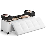 SONGMICS Storage Ottoman, Storage Bench with Legs, 15 x 43 x 15.7 Inches, Ottoman Bench, 30 Gal. (112 L), Synthetic Leather, for Living Room, Entryway, Cloud White ULSF0514W02
