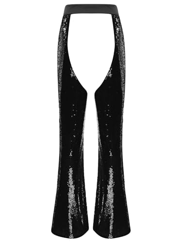 Women's Cowgirl Chaps Shiny Sequin Flare Pants Adjustable Waist Overpants Festival Party Wear2