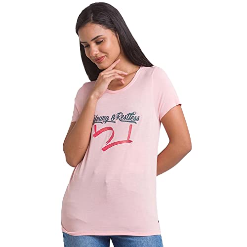 Image of Spykar Women's Cotton Printed Slim Fit T-Shirt