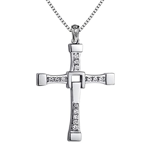 Image of Zibuyu Cross Necklace for Men Dominic Toretto's Cross Pendant Necklace The Fast and the Furious Titanium Steel Cross Neck Pendant Jewelry for Men and Boy's (Silver)