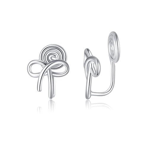 Image of Reffeer Solid 925 Sterling Silver Bow Clip On Earrings Ribbon for Women Bowknot Cuff Earrings Non Pierced Wrap Earrings